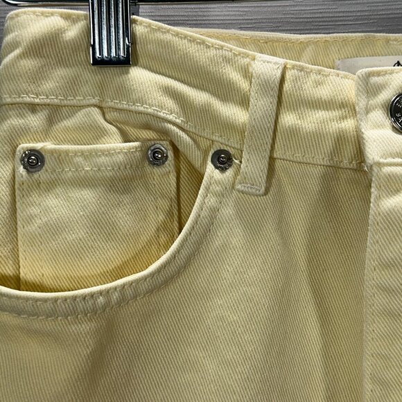 Stradivarius Jeans Womens 2 Straight Leg Yellow Cotton Pockets Raw Hem High Rise - Picture 5 of 12